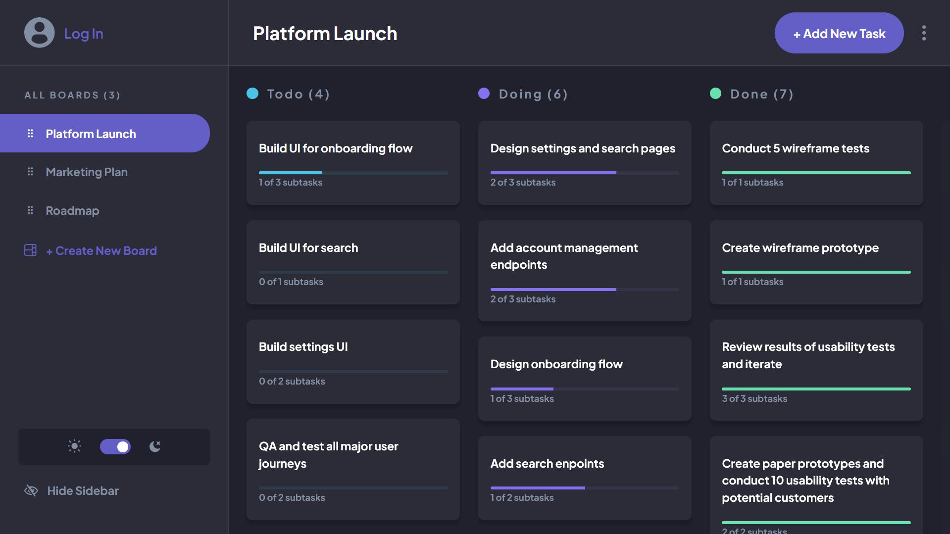 Screenshot of Kanban Web App