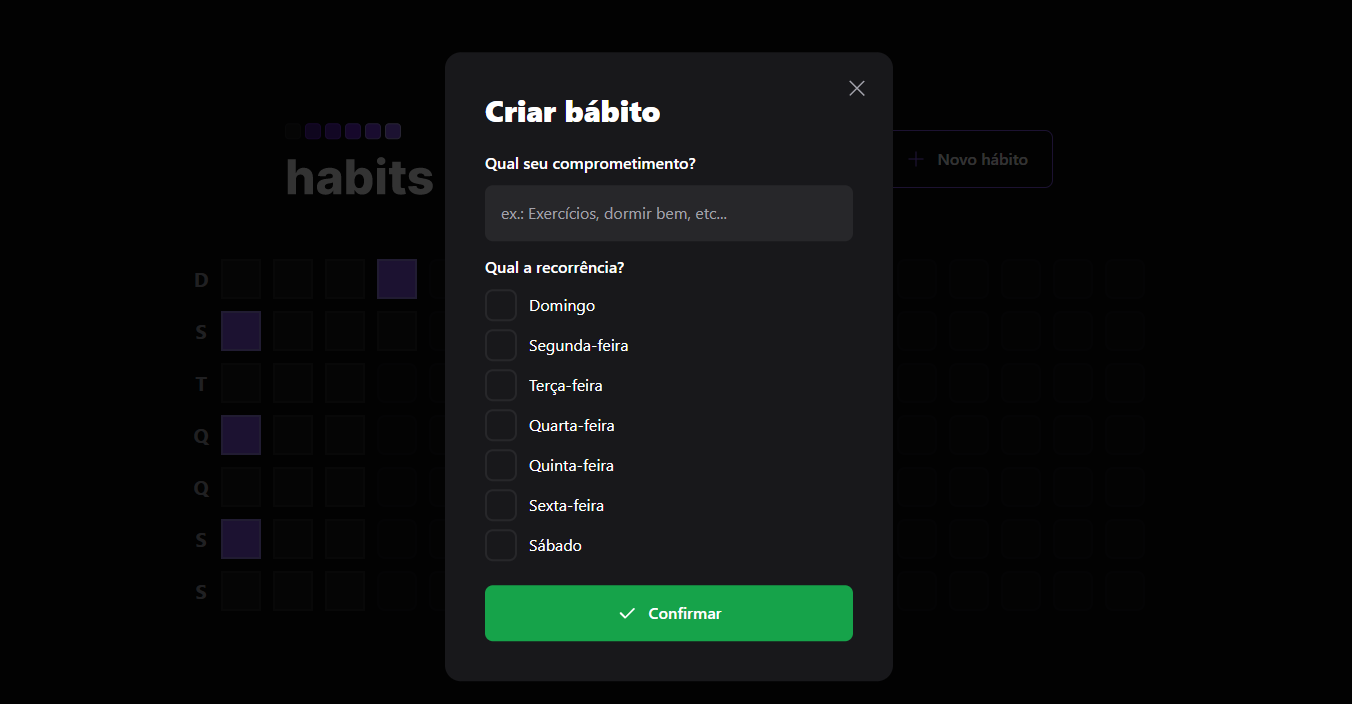 screenshot da tela de novo hábito