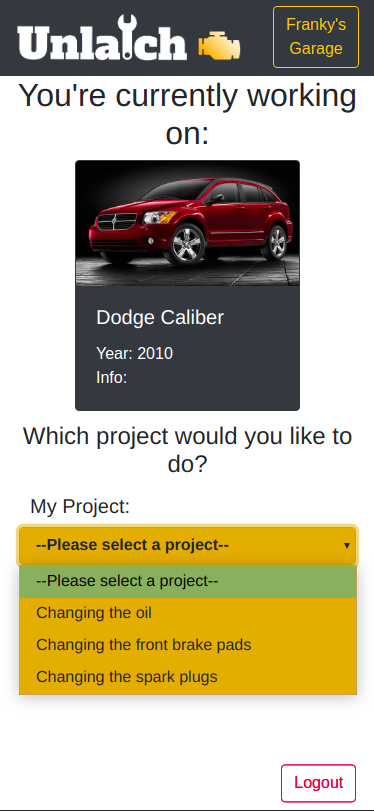 "Screenshot of Selected Vehicle Page"