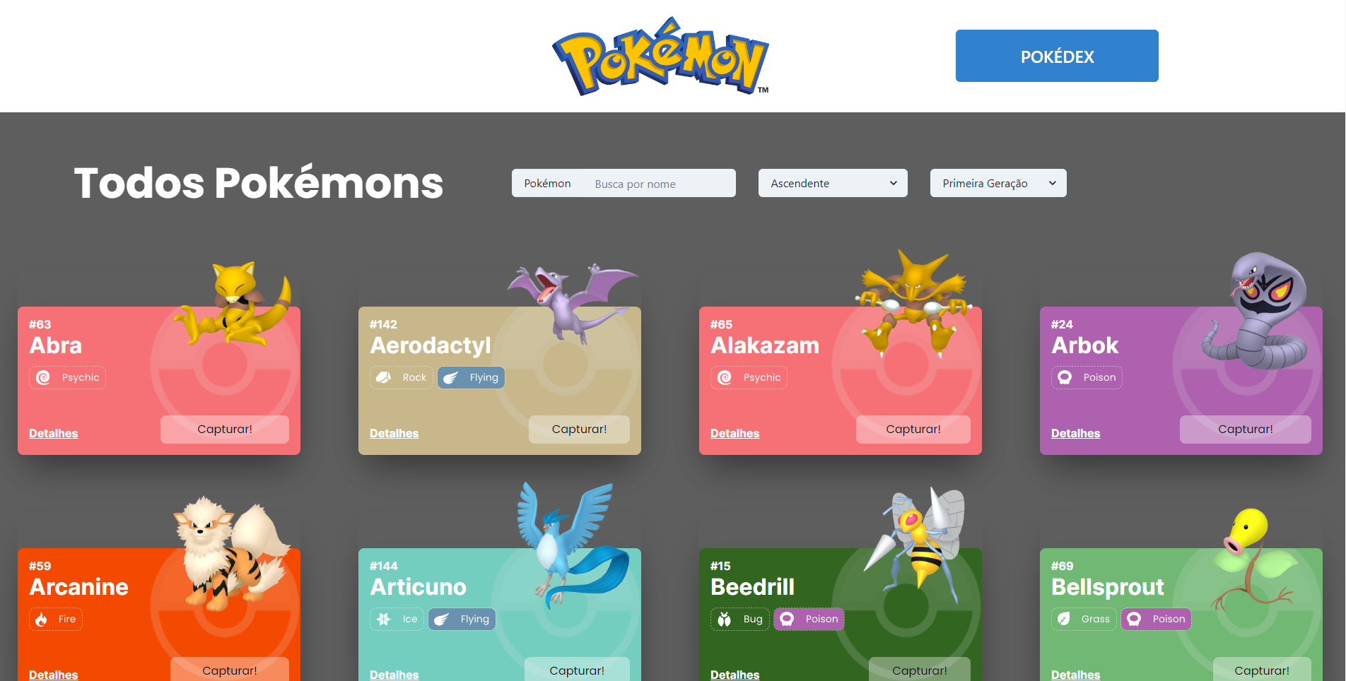 Página da Lista de Pokémons