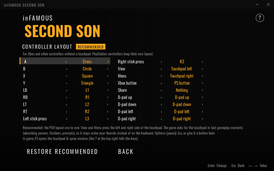 The launcher's CONTROLS page