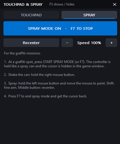 Spray mode on