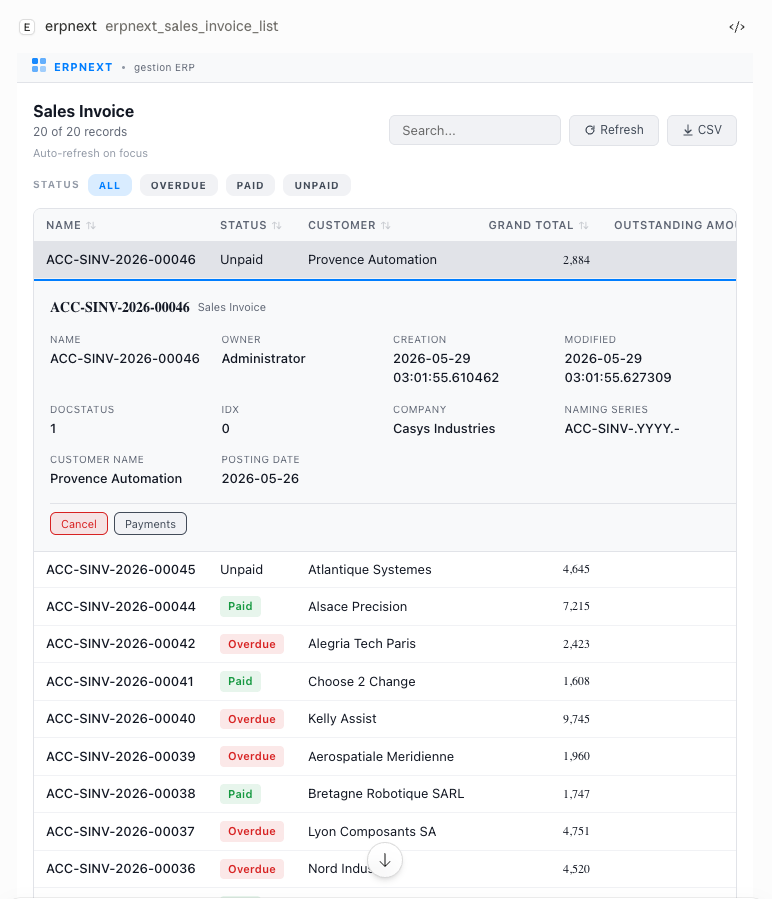 Document list viewer with chip filters and inline detail