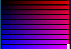 A 24x9 screen of red to blue squares