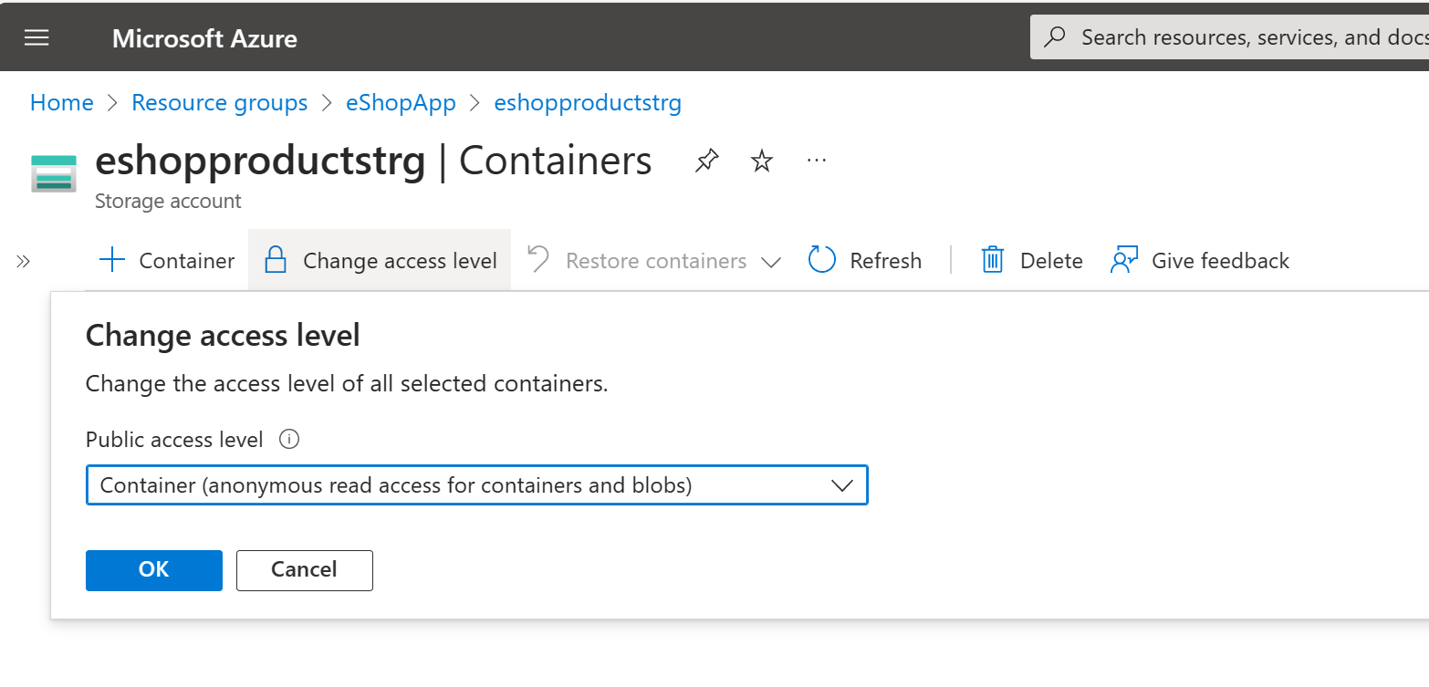 Change blob container access level