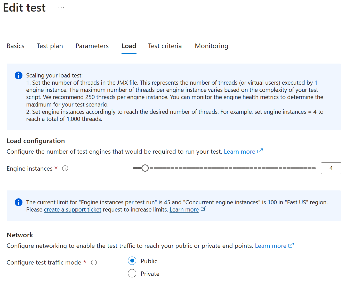 Edit load test engine instances