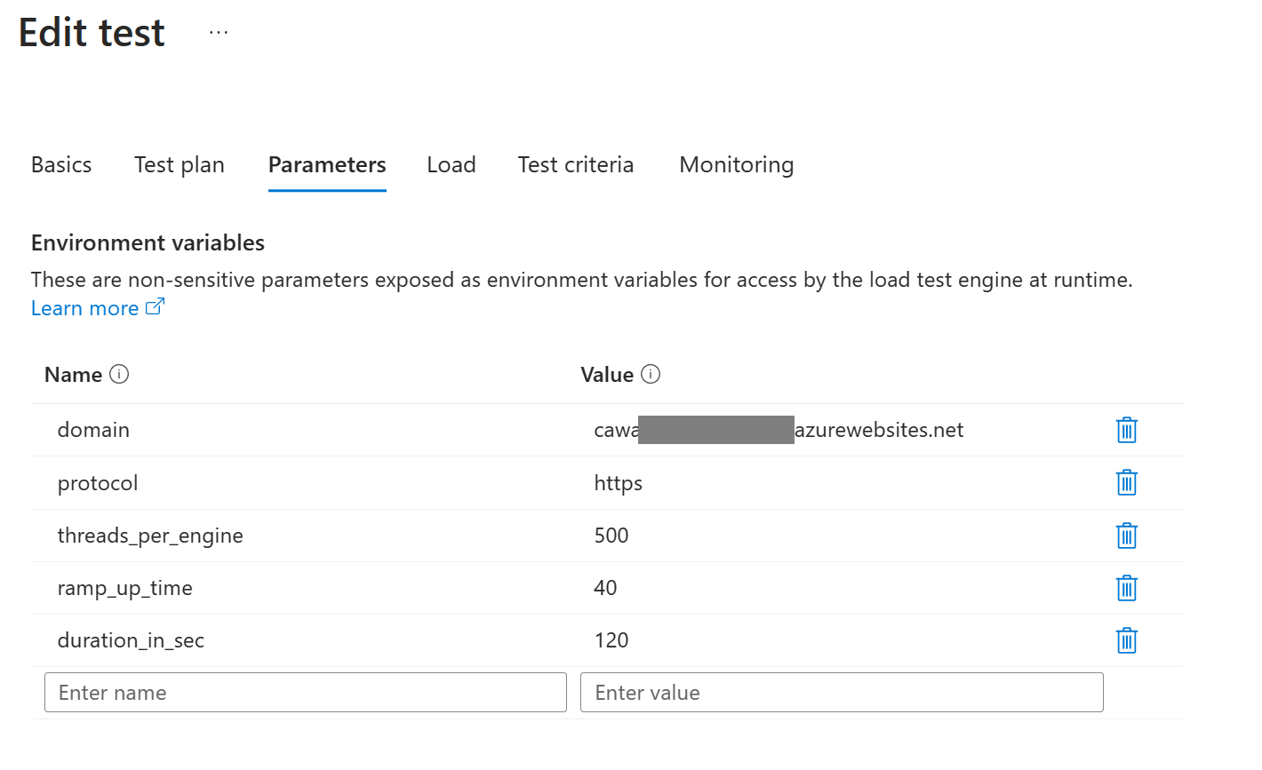 Edit load test parameters