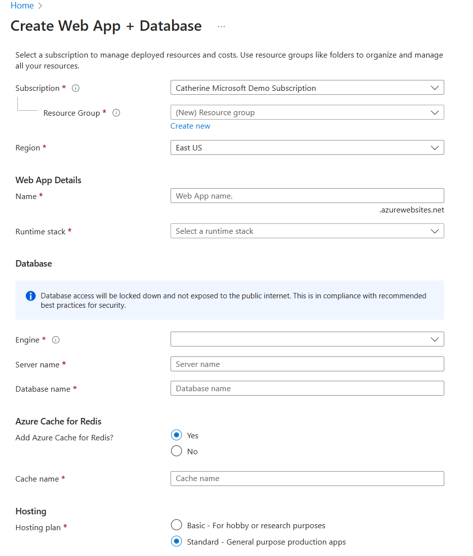 Create Web App, Database, and Cache