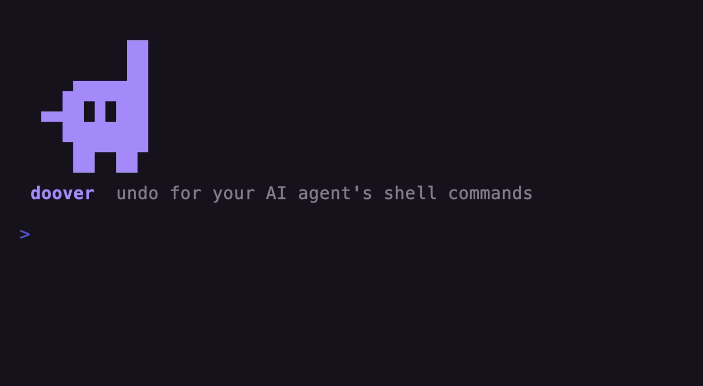 27-second demo: an agent deletes a photos directory, doover log shows the action, doover undo restores both files, checksums verify byte-identical