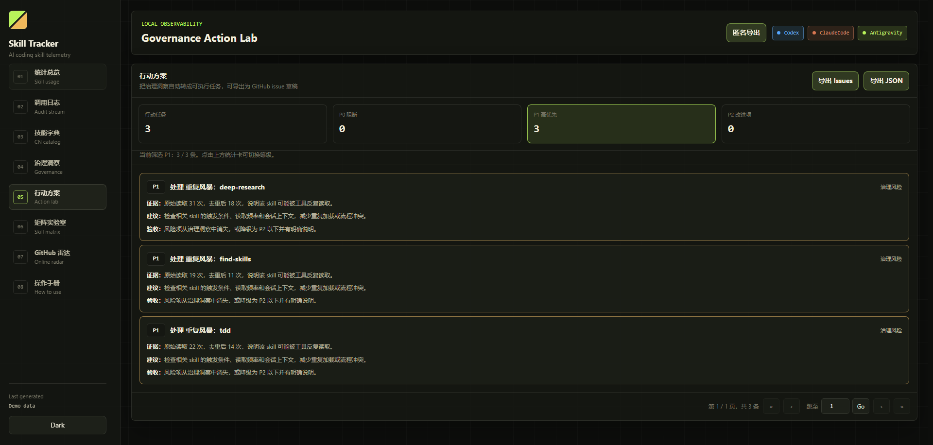Skill Tracker dashboard desktop preview