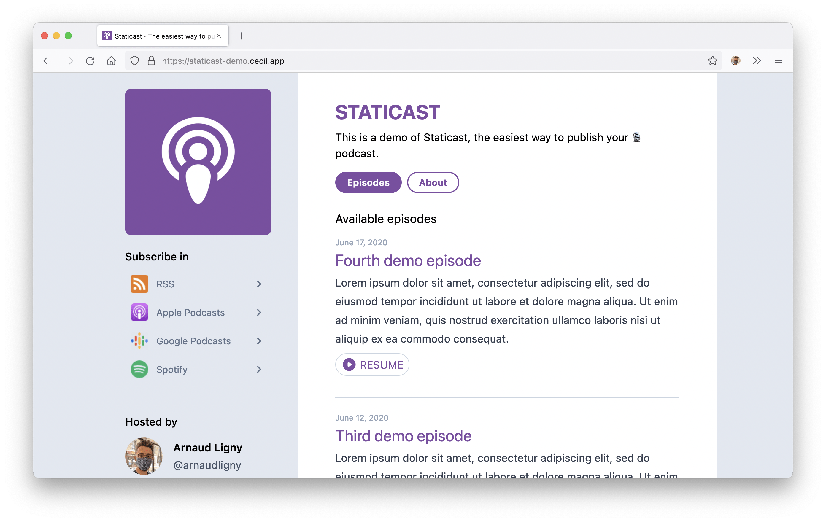 Staticast screenshot