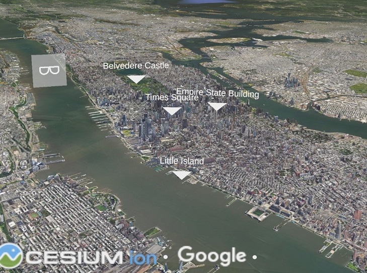 New York City landmarks visualized with Photorealistic 3D Tiles in Cesium for Unity, rendered on the Magic Leap 2 headset.