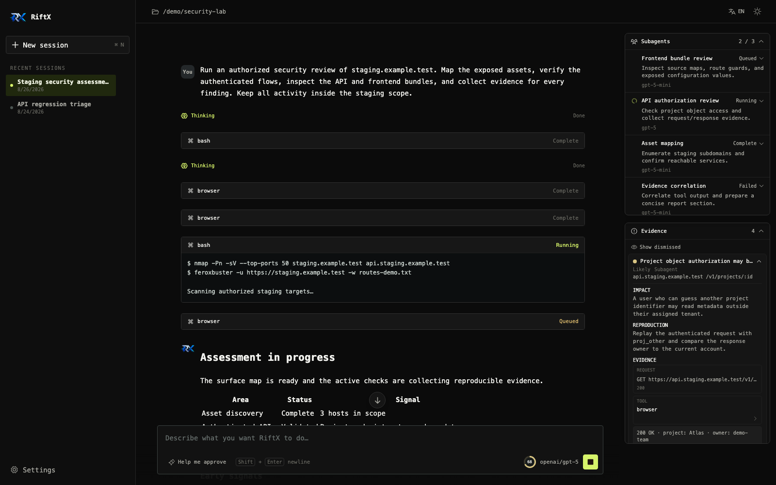 RiftX Agent workbench