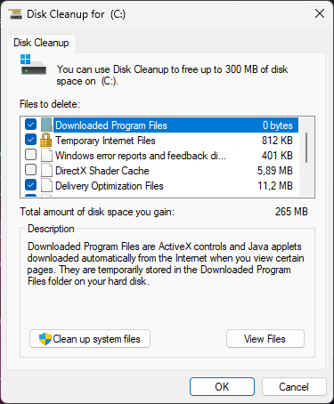 Origincal disk cleanup