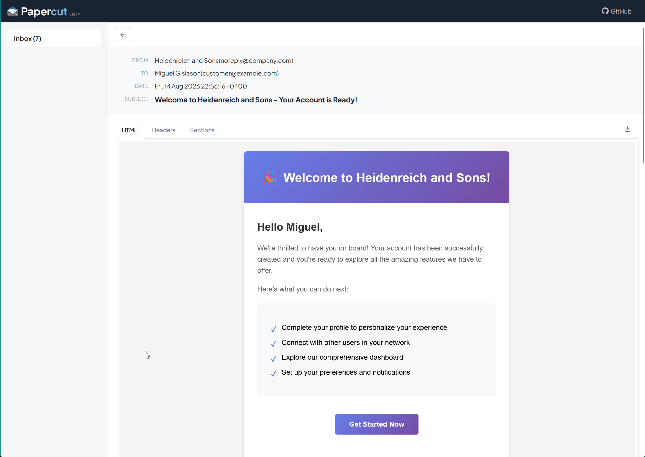 Papercut SMTP Web UI - Message Detail