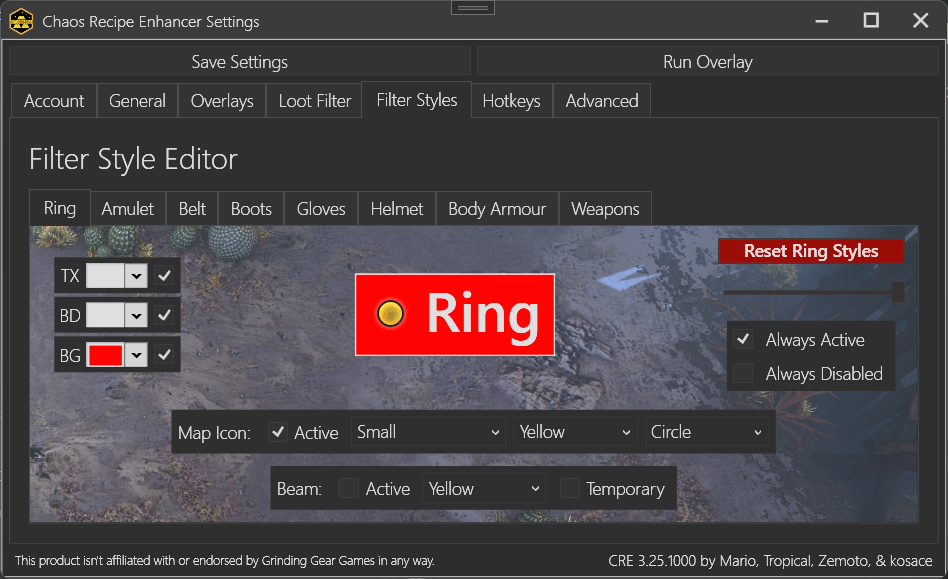 Set Tracker Overlay & Loot Filter Manipulation