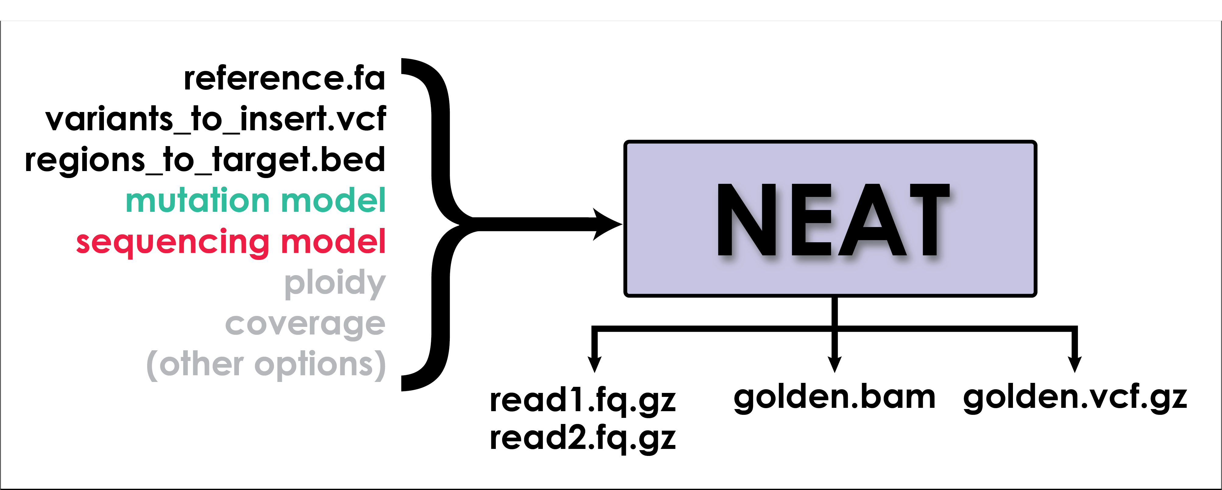 Diagram describing the way that gen_reads simulates datasets