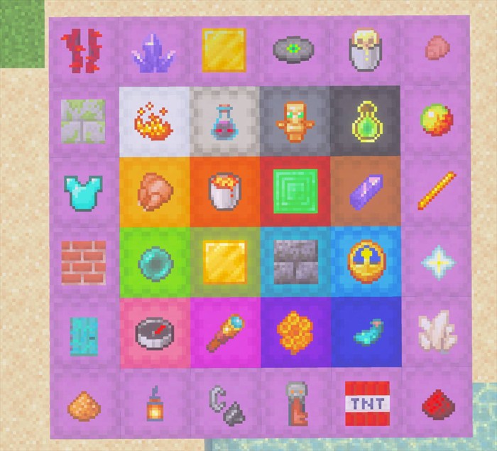 An overhead collection of shulker boxes displaying many different vanilla item icons
