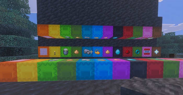 Shulker boxes showing labels on top, side, and downward-facing surfaces