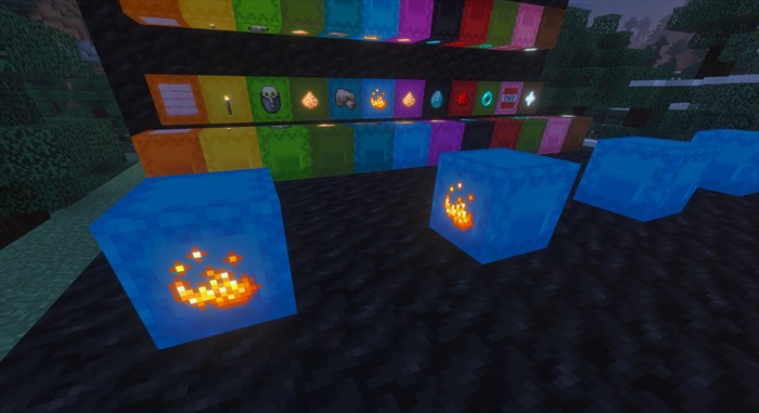 A close angled view of labels placed on shulker-box side faces