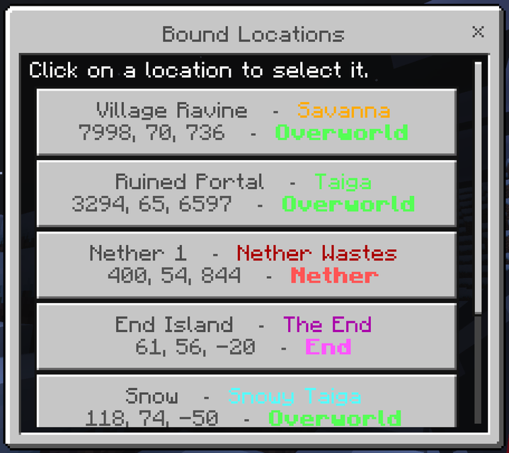 The saved location list