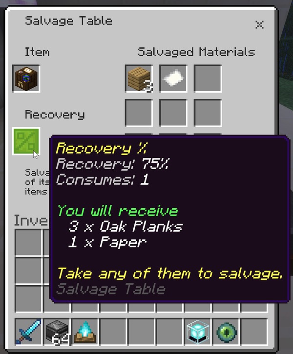 The same Cartography Table with its Recovery % breakdown