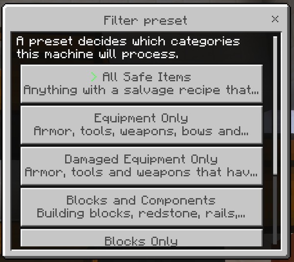The Filter preset screen