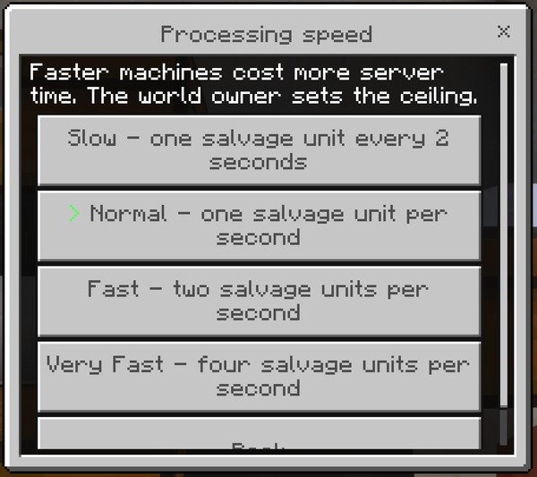 The Processing speed screen