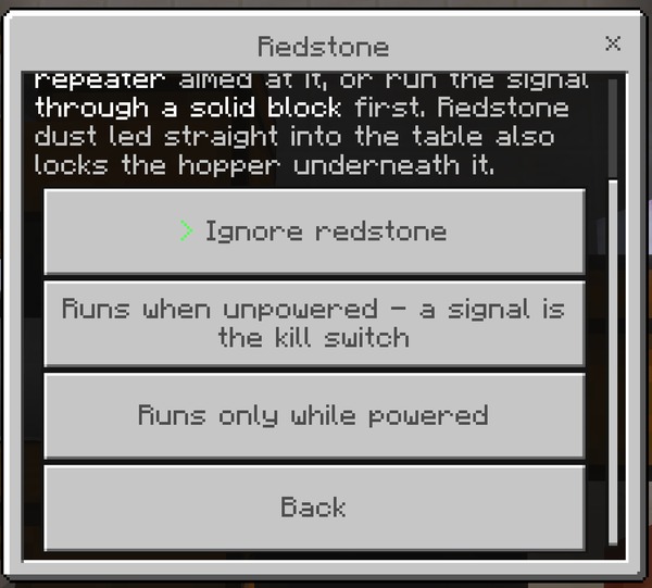 The three redstone modes