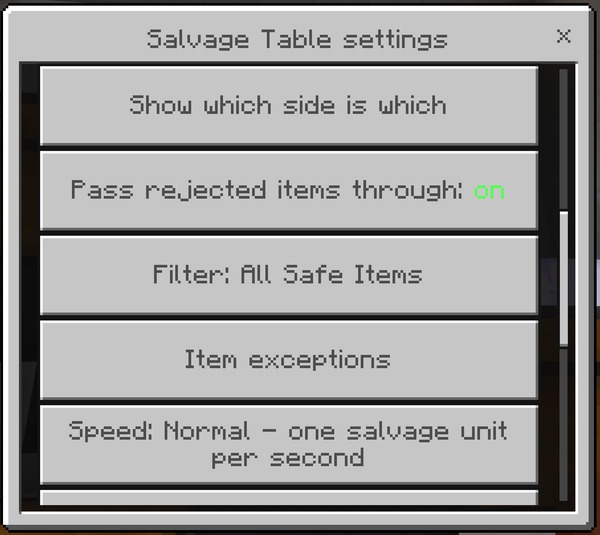 The machine menu, continued: reject side, face markers, and passthrough