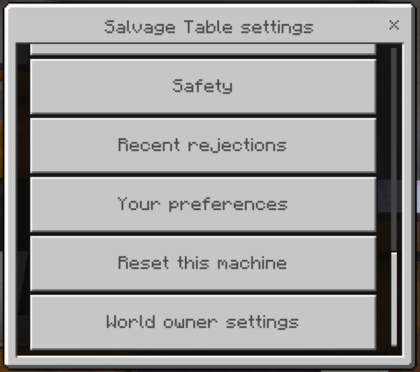 The machine menu, continued: safety, recent rejections, preferences and reset