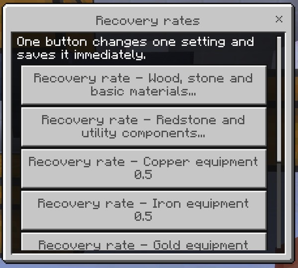 The seven per-tier recovery rate sliders