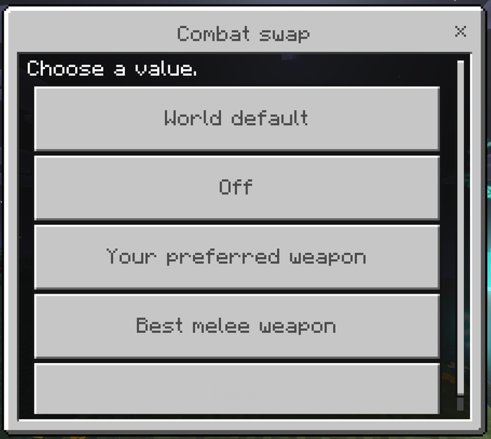 Choosing the combat swap mode