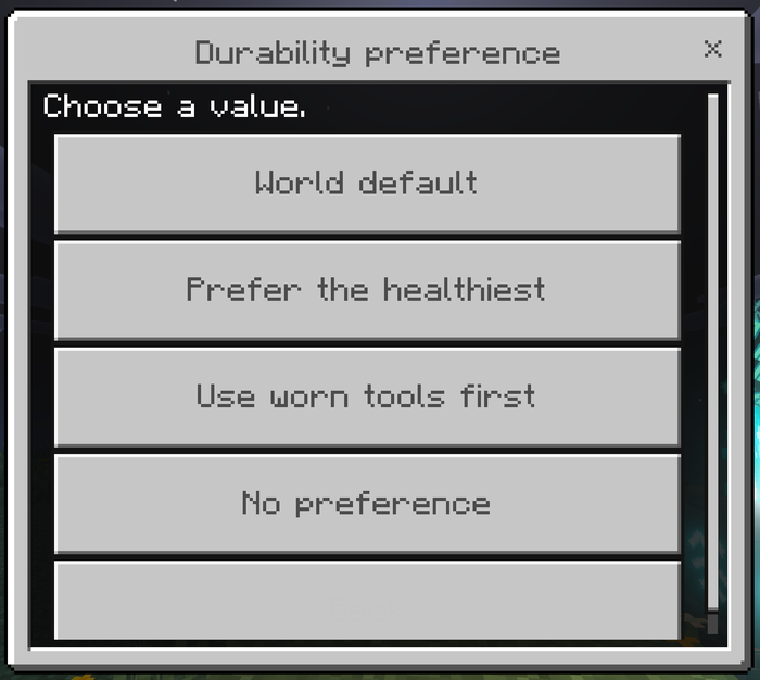 Choosing a durability preference