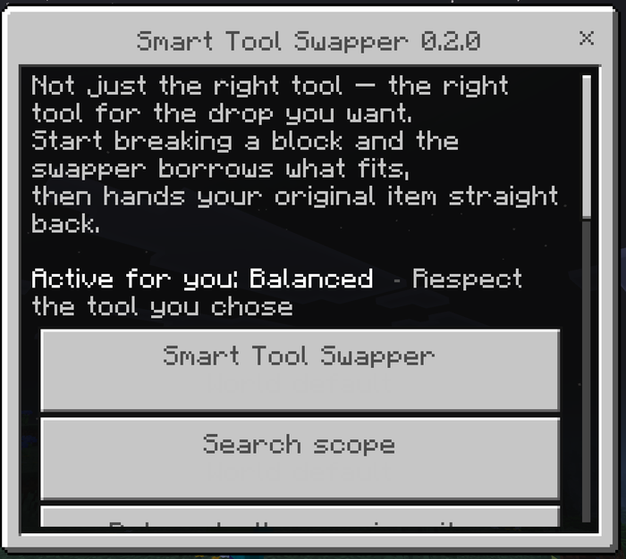 The SwapperControl settings menu