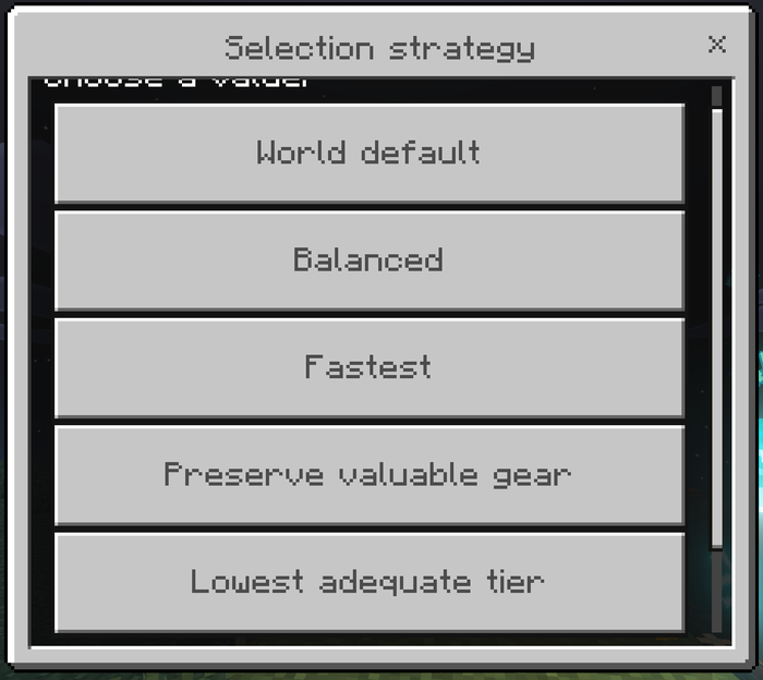 Choosing a selection strategy in the SwapperControl menu