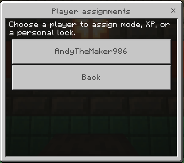 Selecting an online player for a mode, XP, or personal-lock assignment