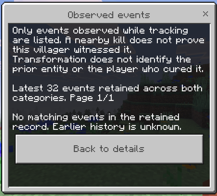 Observed villager events and retained-history limits