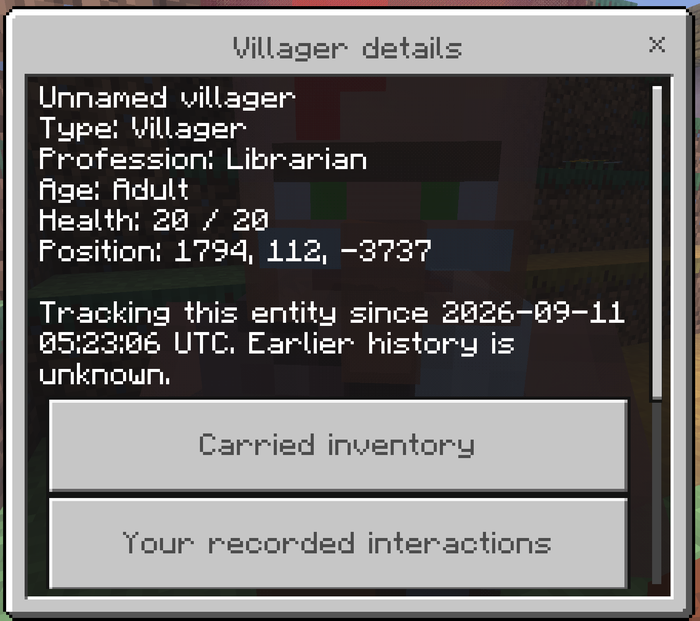 Villager Details showing live status and tracking information