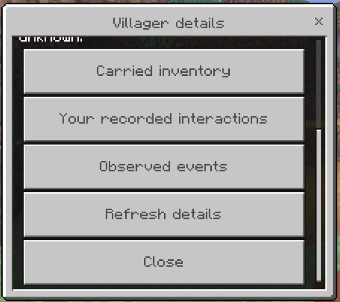Villager Details category menu