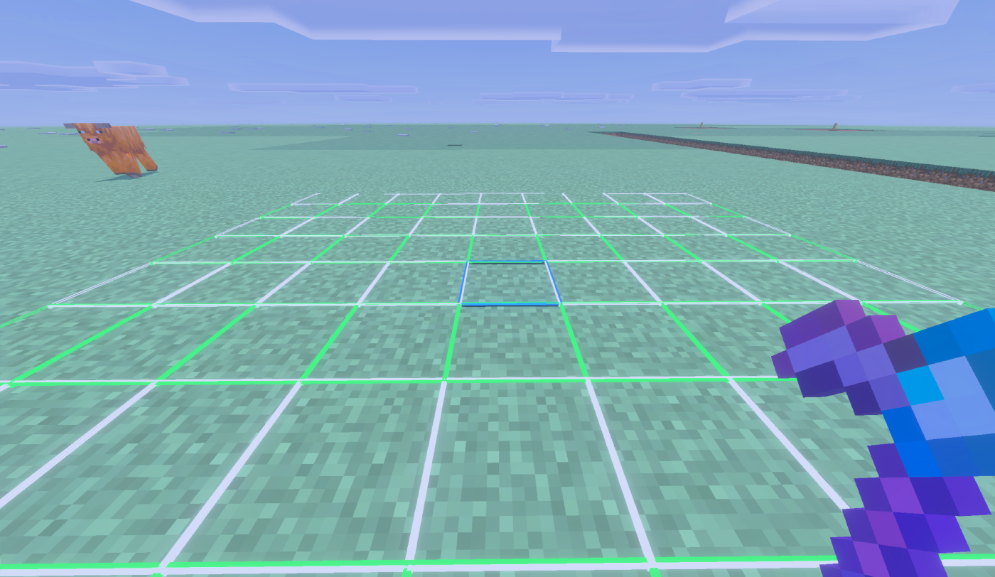 Alternating white and green outlined rows with a blue centre block