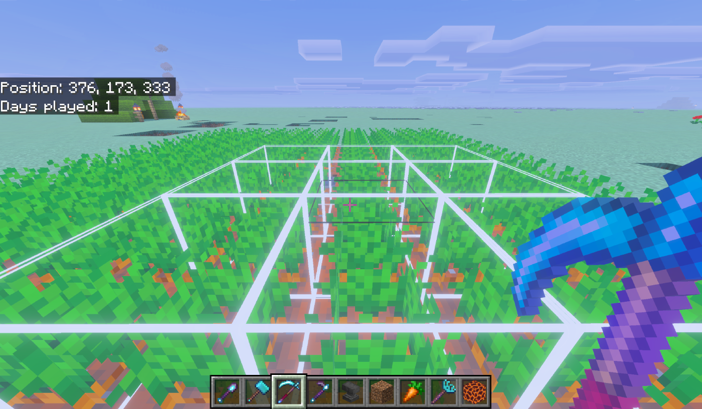 A 3 by 3 outline over a large field of carrots