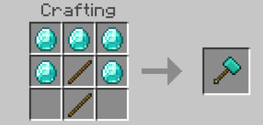 The Diamond Hammer recipe: five diamonds and two sticks
