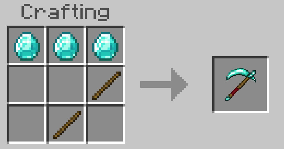 The Diamond Scythe recipe: three diamonds and two sticks
