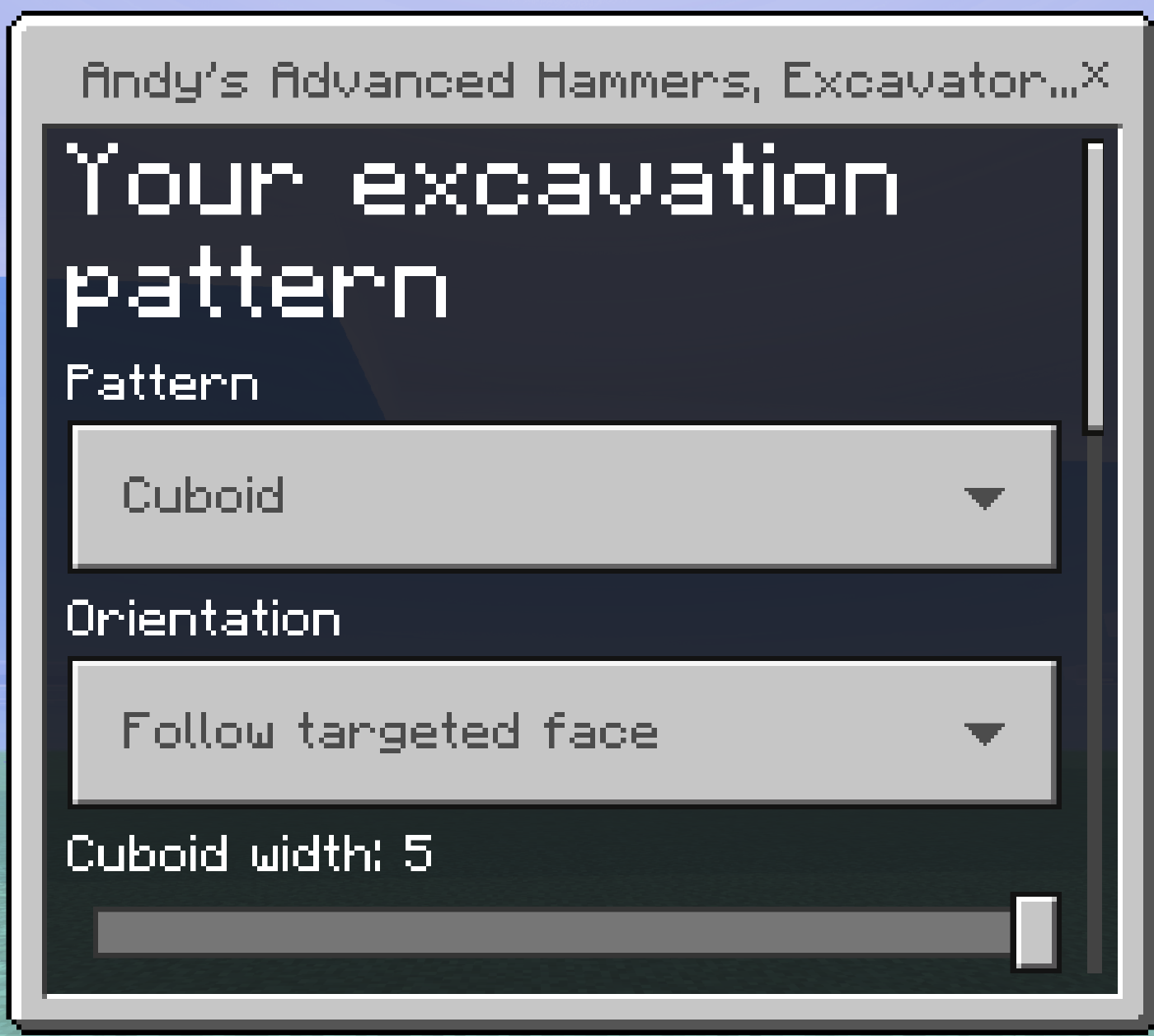 The shape menu showing Pattern, Orientation, and the Cuboid width slider