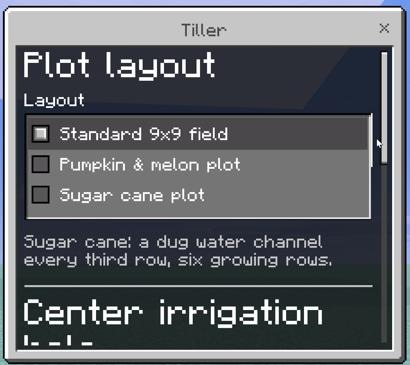 The Layout dropdown expanded showing all three plot layouts