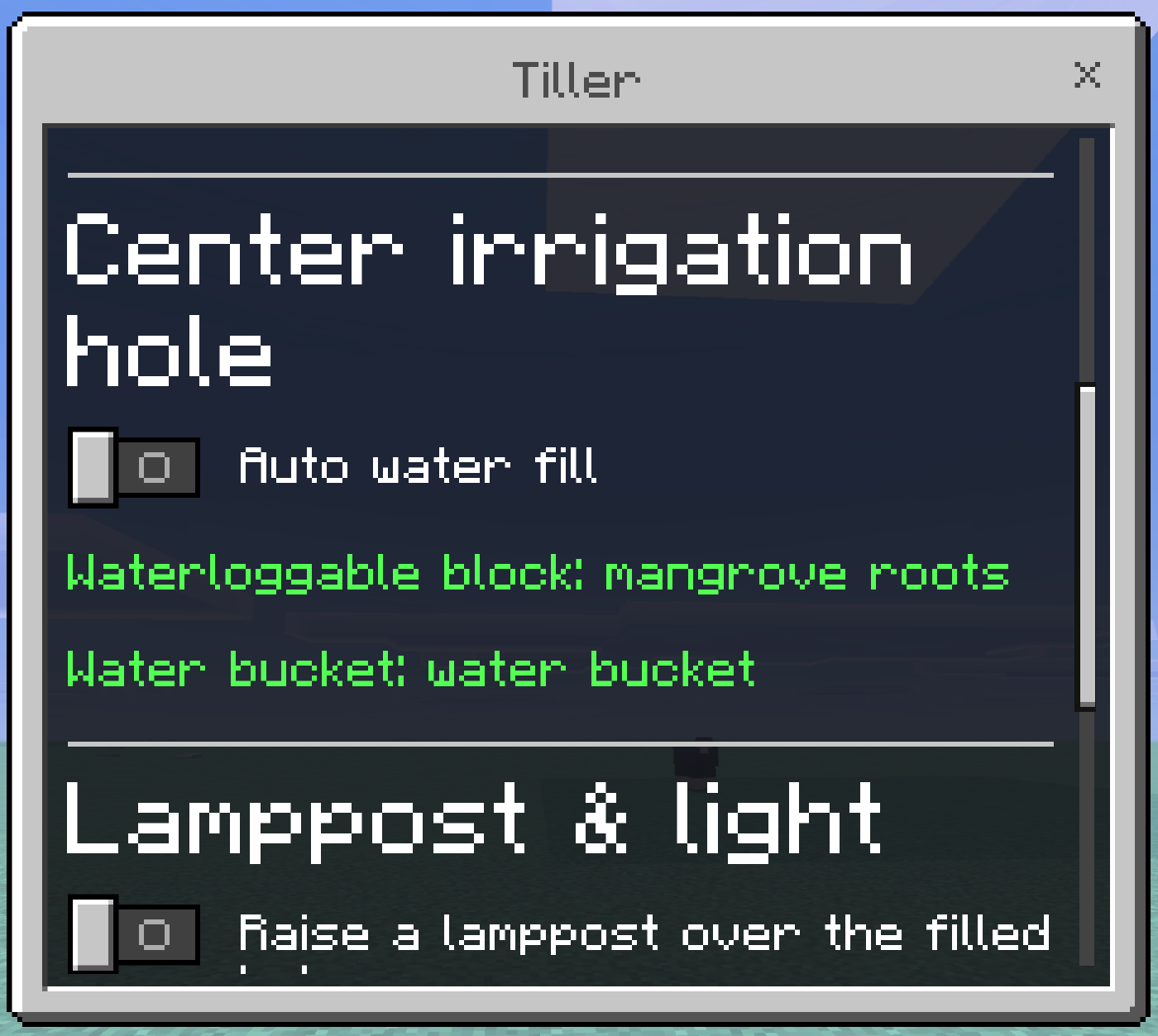 The Auto water fill toggle with two green availability lines