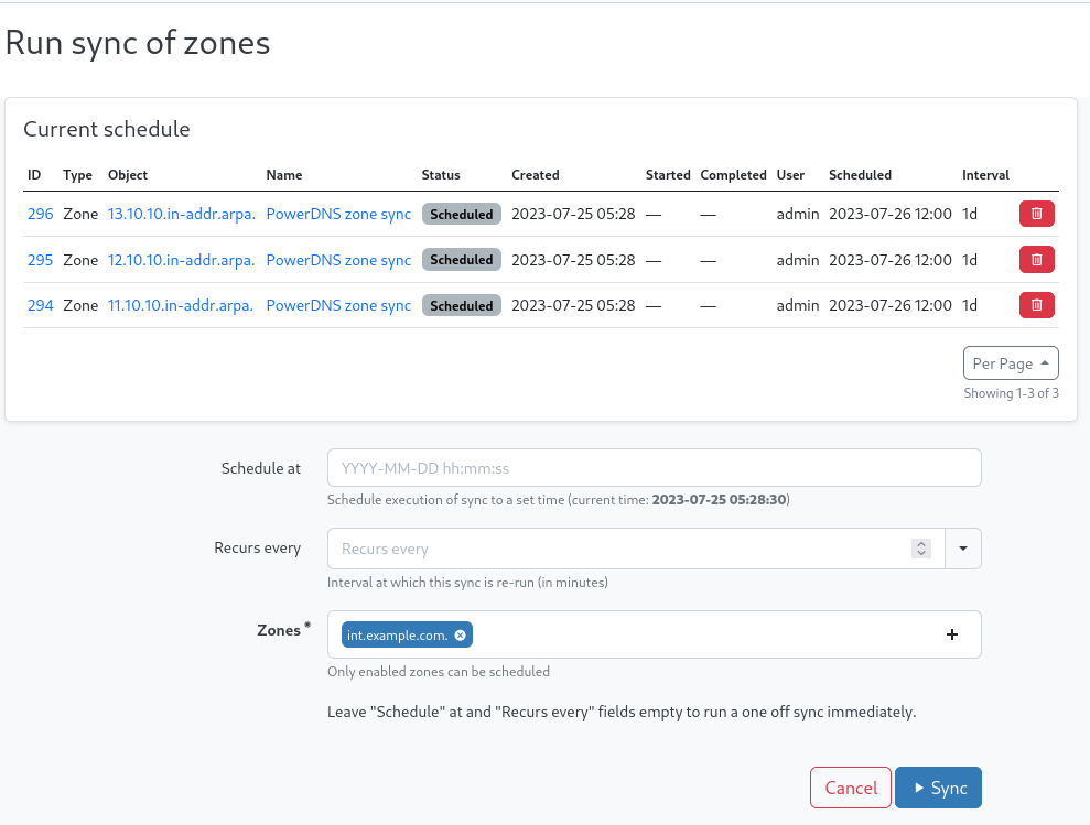 Sync schedule