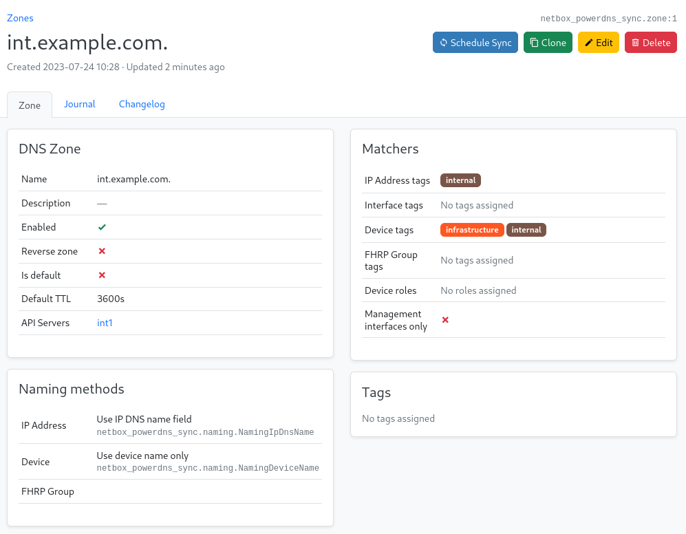 DNS Zone details