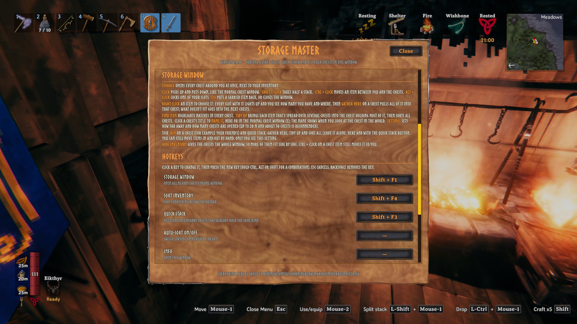 The Info window with clickable hotkeys